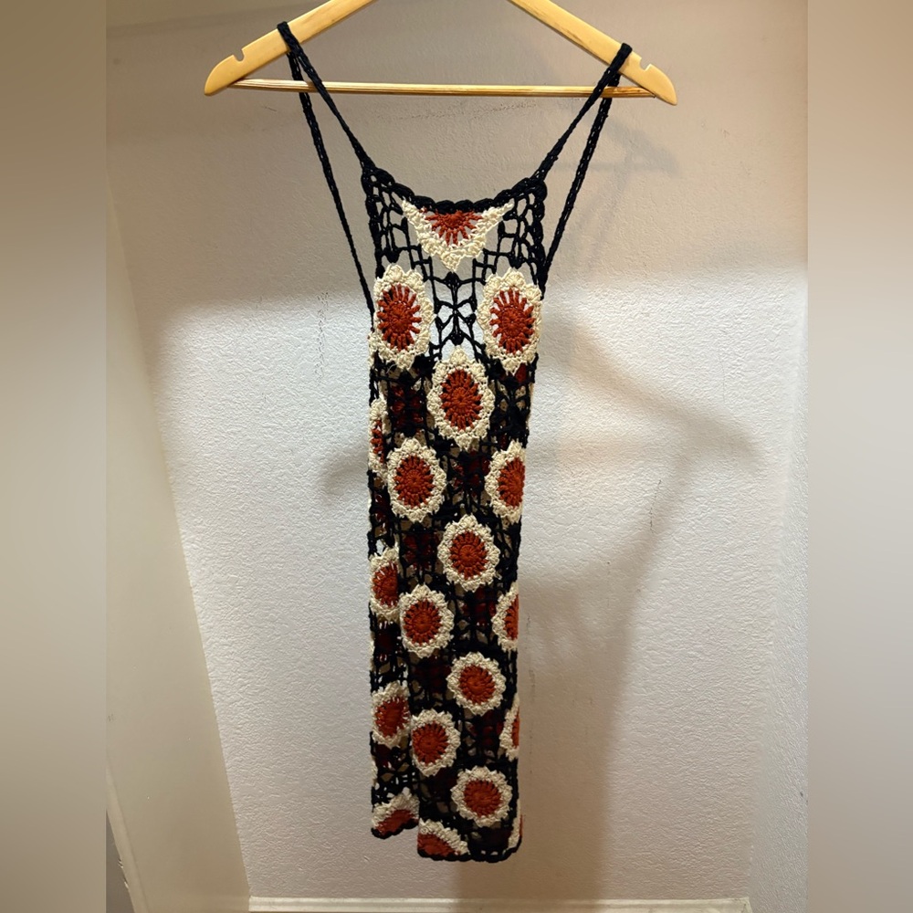 You Are My Sunshine Sunflower Print Crochet Mini Dress